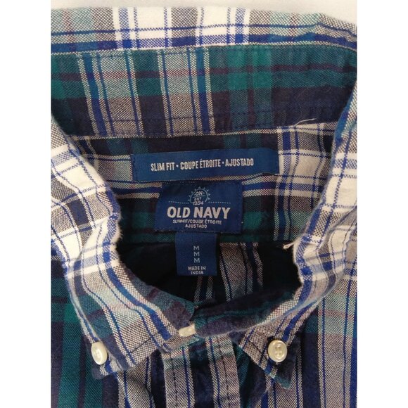 Mens Old Navy Blue Place Button Up Shirt Size M Medium Long Sleeves Slim Fit - Picture 2 of 3